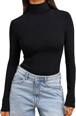 High Stretch Casual and Comfy Slim Fitted Long Sleeve Turtleneck T-Shirt for Women