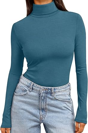 High Stretch Casual and Comfy Slim Fitted Long Sleeve Turtleneck T-Shirt for Women