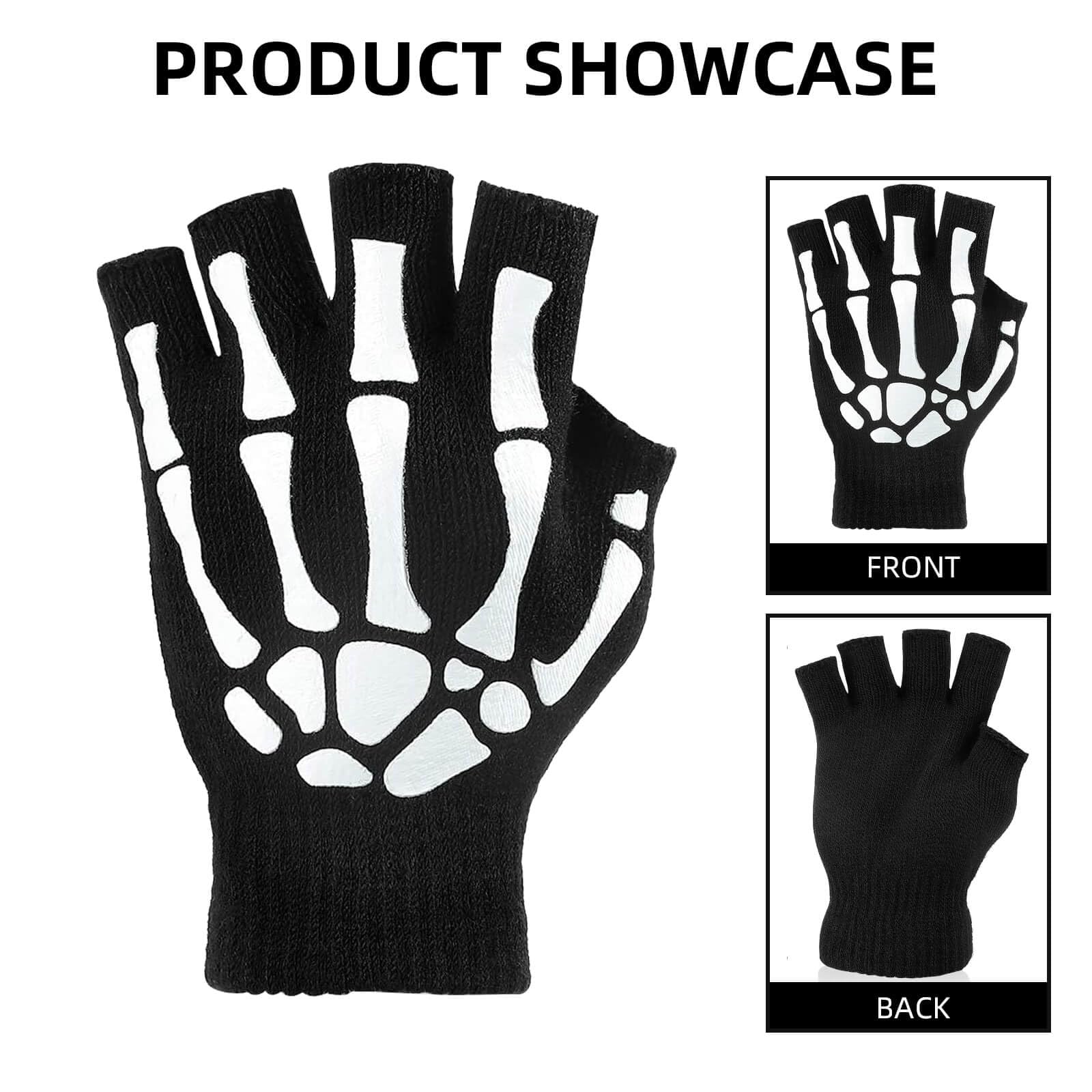 OTPEH Fingerless Skeleton Gloves