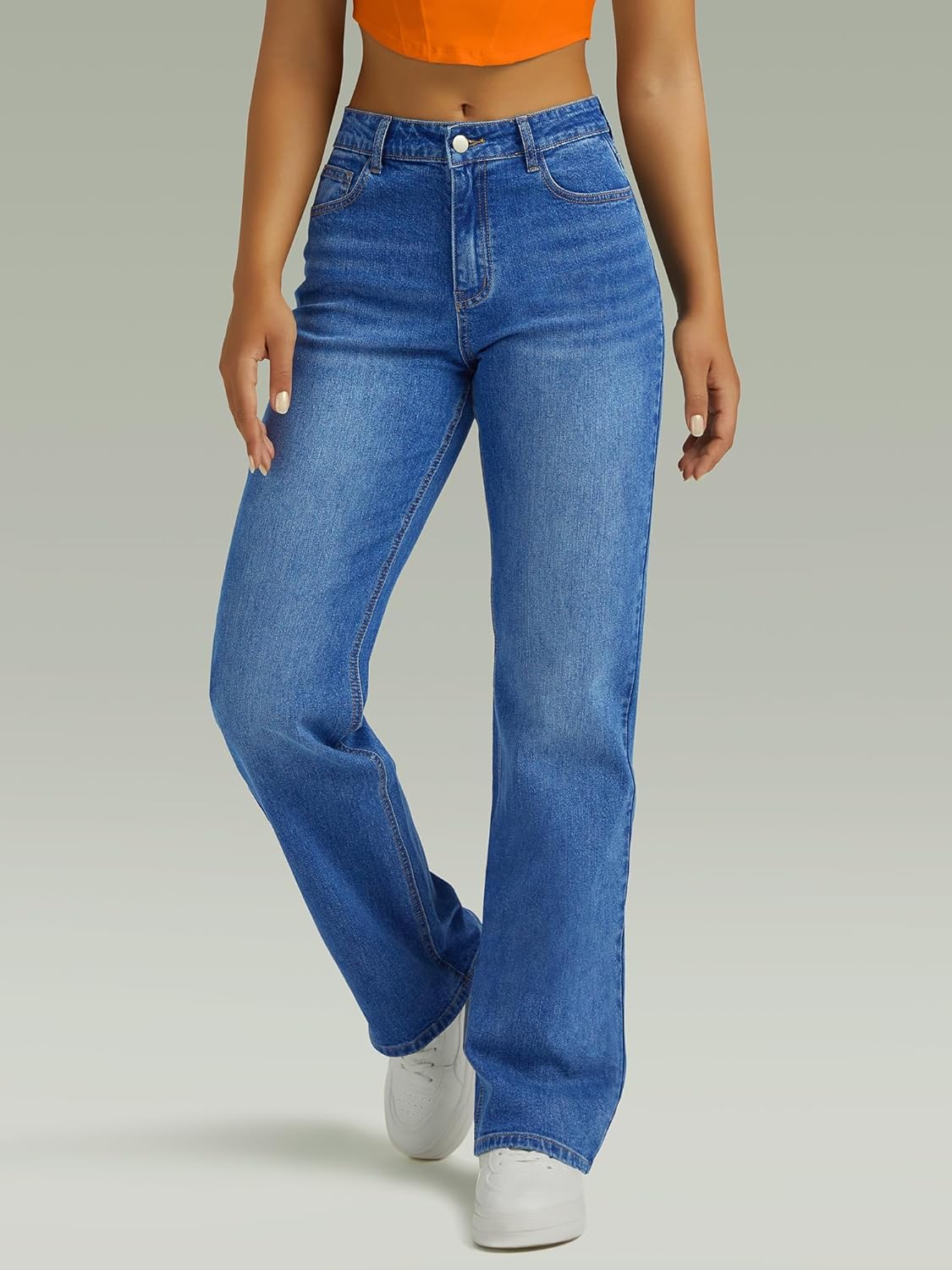 ,High Waisted Wide Leg Loose Microelastic Denim Pants