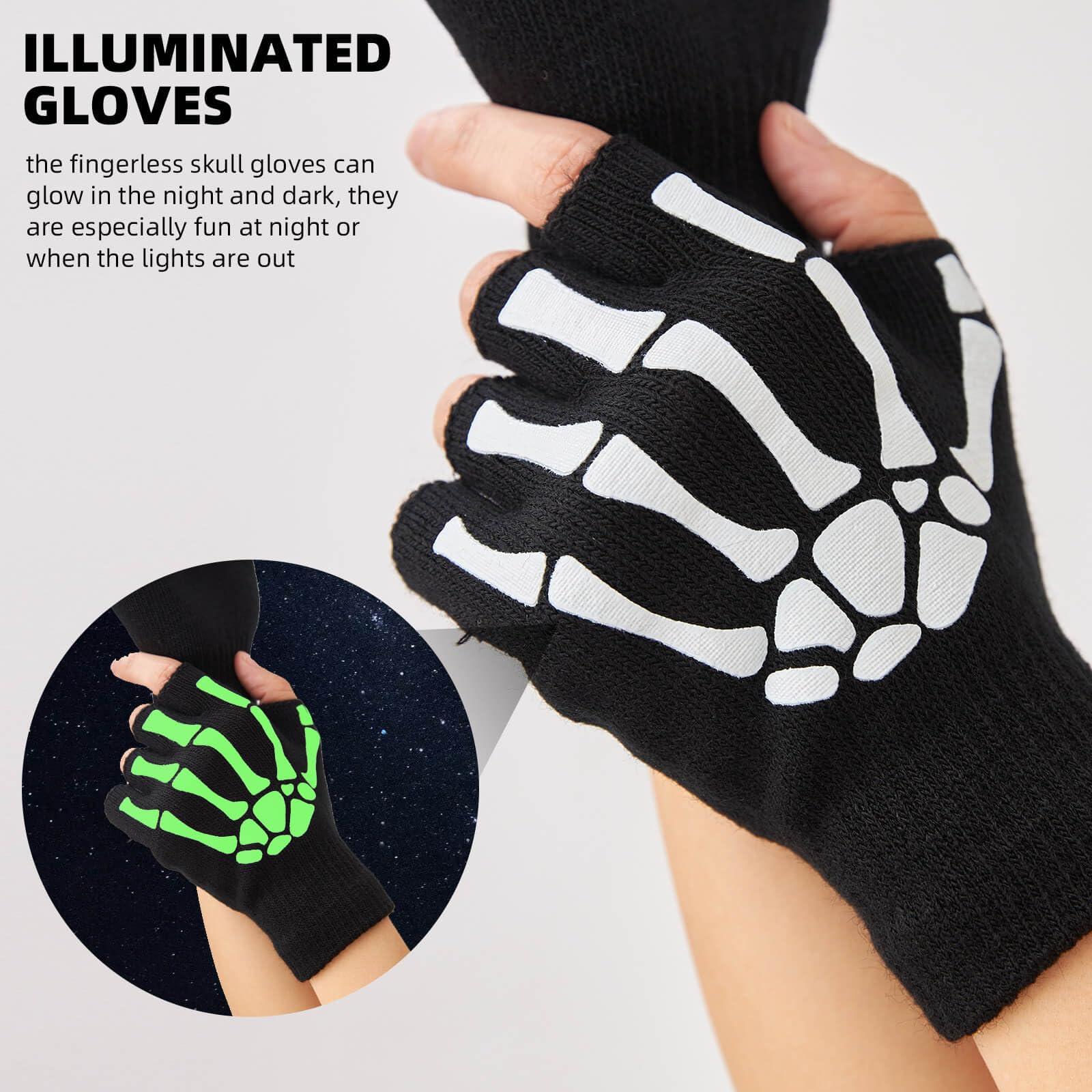 OTPEH Fingerless Skeleton Gloves