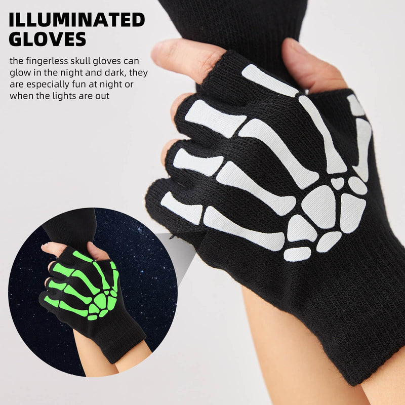 OTPEH Fingerless Skeleton Gloves