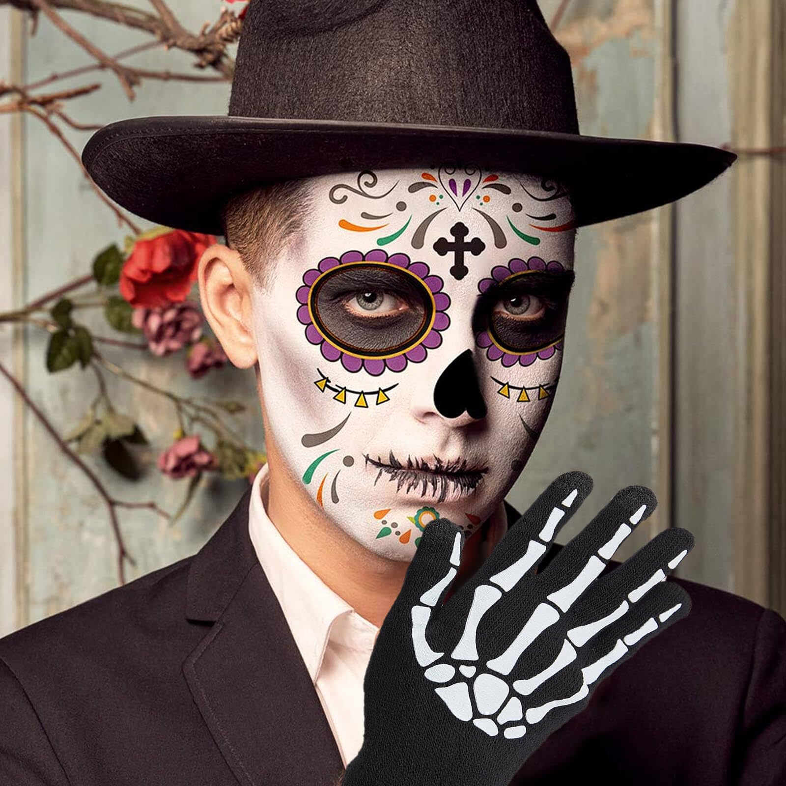 OTPEH Fingerless Skeleton Gloves