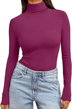 High Stretch Casual and Comfy Slim Fitted Long Sleeve Turtleneck T-Shirt for Women