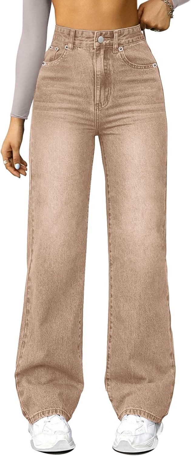 ,High Waisted Wide Leg Loose Microelastic Denim Pants