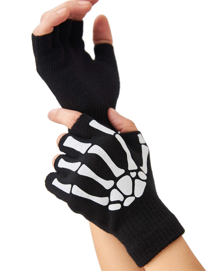 OTPEH Fingerless Skeleton Gloves