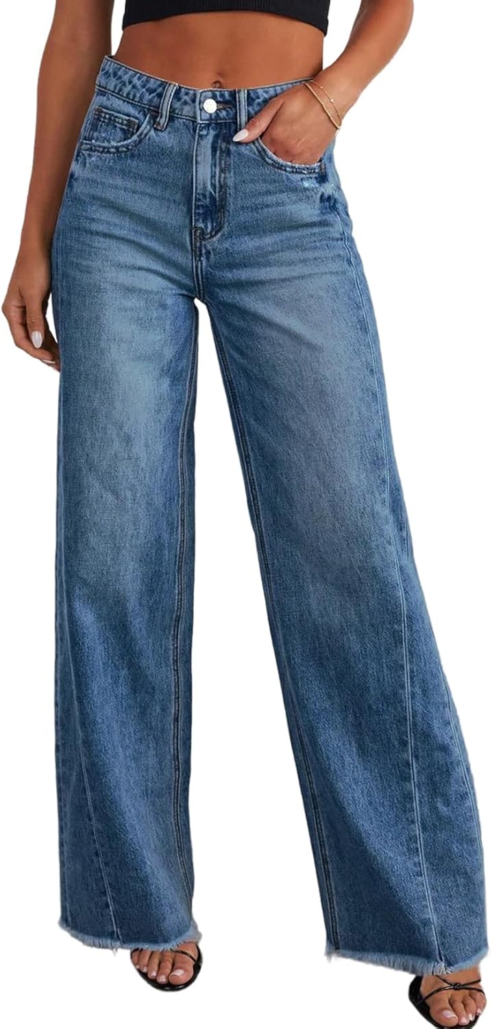 Sidefeel Women's Wide Leg Jeans High Waisted Strechy