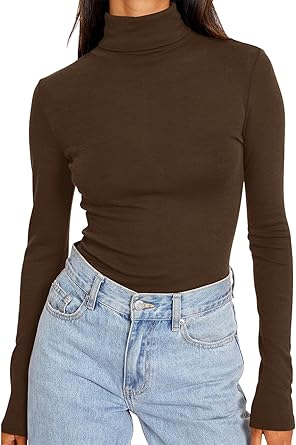 High Stretch Casual and Comfy Slim Fitted Long Sleeve Turtleneck T-Shirt for Women