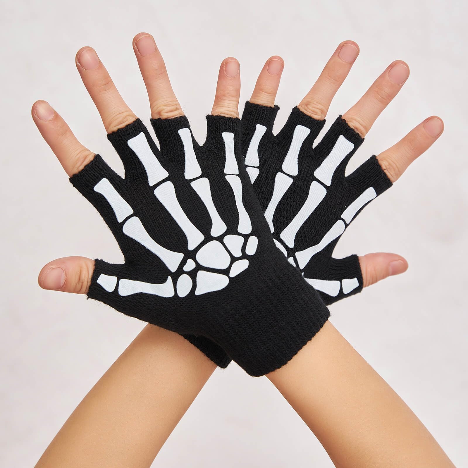 OTPEH Fingerless Skeleton Gloves