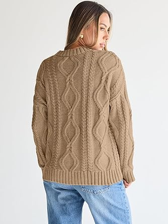 Trendy Queen Women's Oversized Cable Knit Crewneck Sweaters