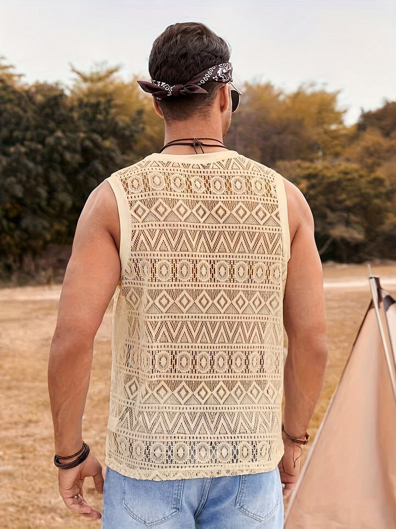 Men's Ethnic Hollow Out Tank Top