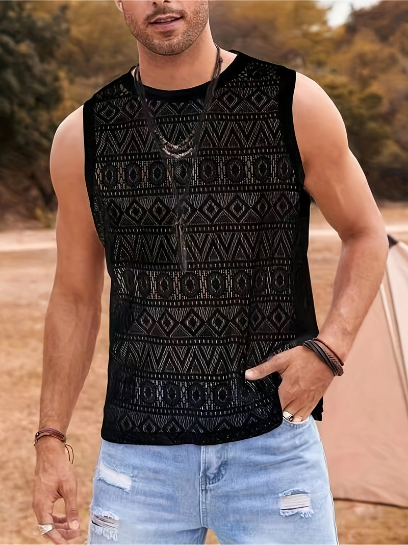 Men's Ethnic Hollow Out Tank Top