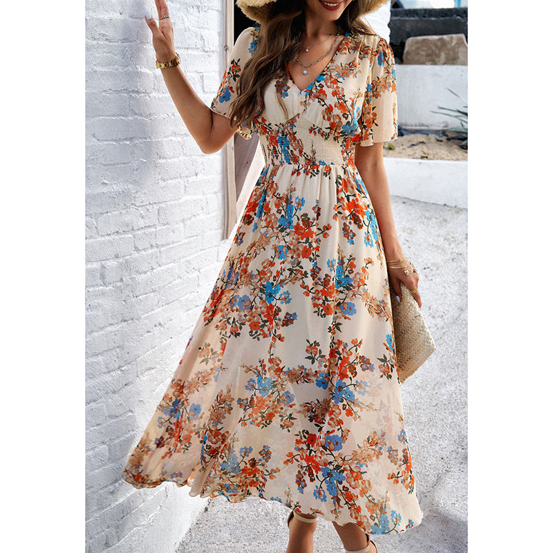 Women's Floral Puff Sleeve Midi Dress