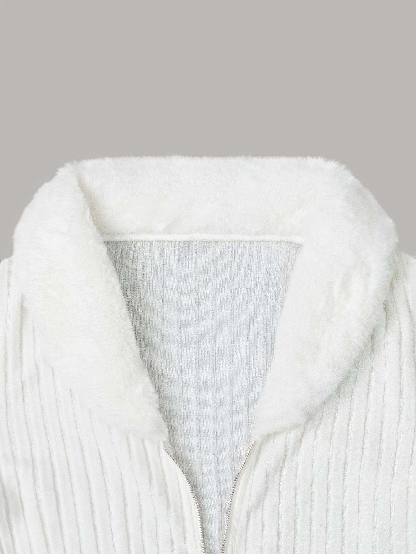 V-Neck Faux Fur Sweater – Zip Accent Knit Top