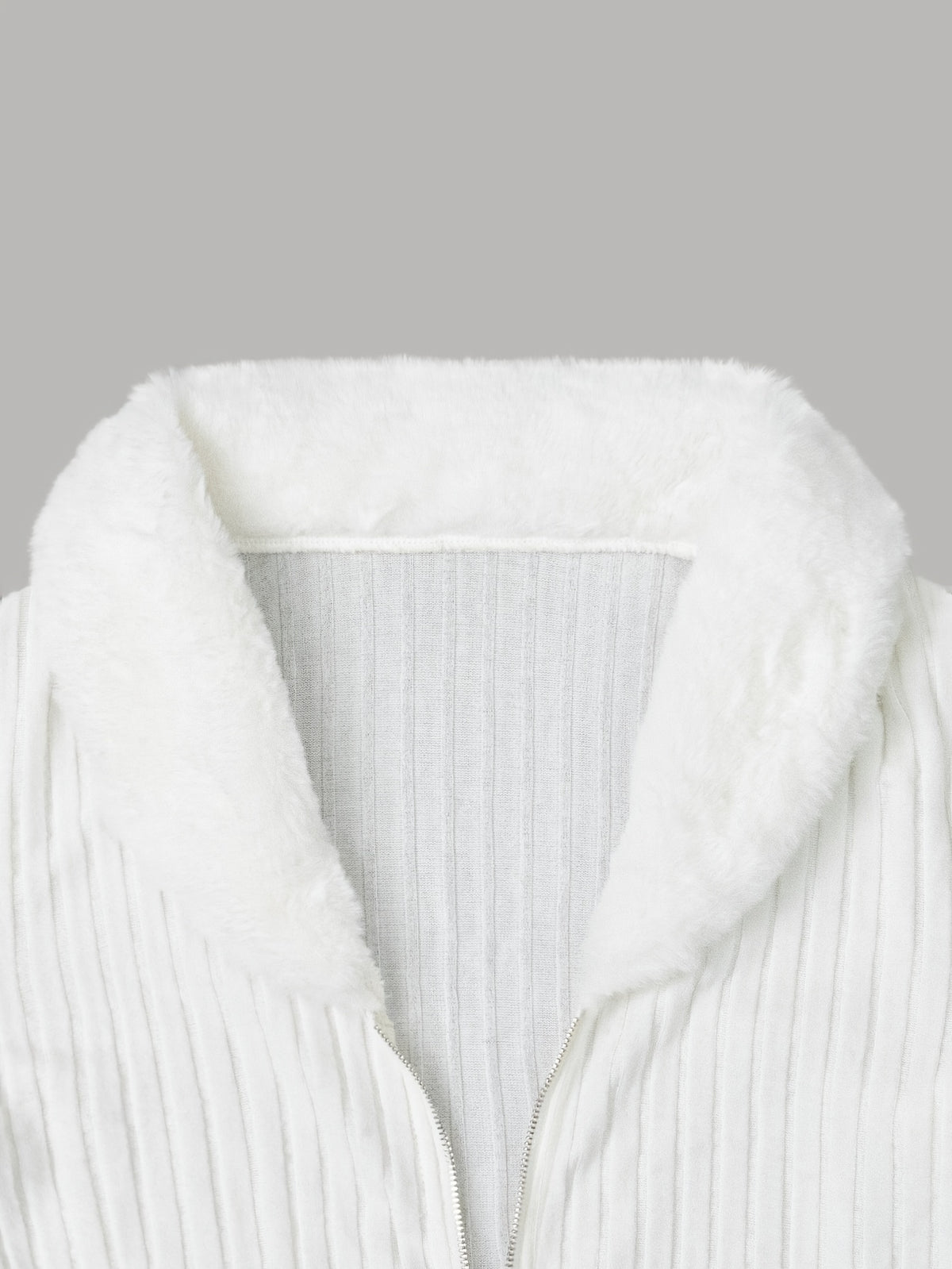 V-Neck Faux Fur Sweater – Zip Accent Knit Top