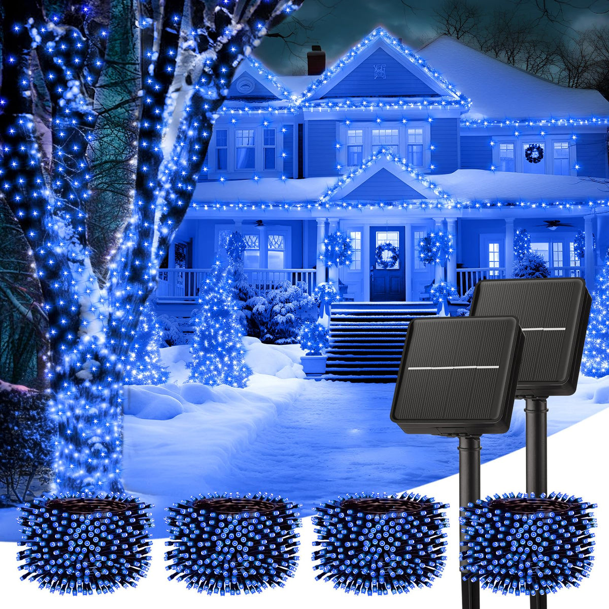 Minetom Solar String Lights Outdoor Waterproof- 40 FT 100 LED Solar Powered String Lights with 8 Lighting Modes, IP65 Waterproof Solar Christmas Lights for Outdoor Outside Tree Party Decor, Warm White