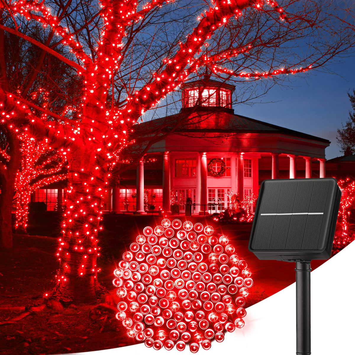 Minetom Solar String Lights Outdoor Waterproof- 40 FT 100 LED Solar Powered String Lights with 8 Lighting Modes, IP65 Waterproof Solar Christmas Lights for Outdoor Outside Tree Party Decor, Warm White