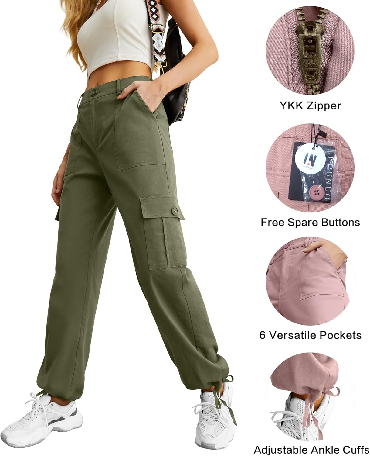 Lepunuo Women's High Waisted Cargo Pants Travel