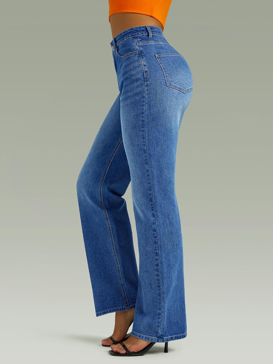 ,High Waisted Wide Leg Loose Microelastic Denim Pants