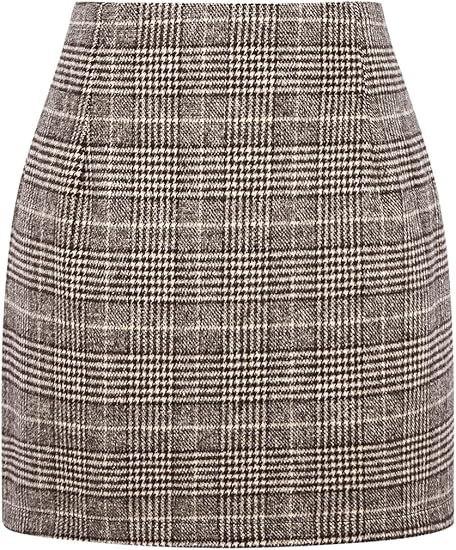 IDEALSANXUN Womens High Waist Plaid Skirt Bodycon Pencil Wool Mini Skirts
