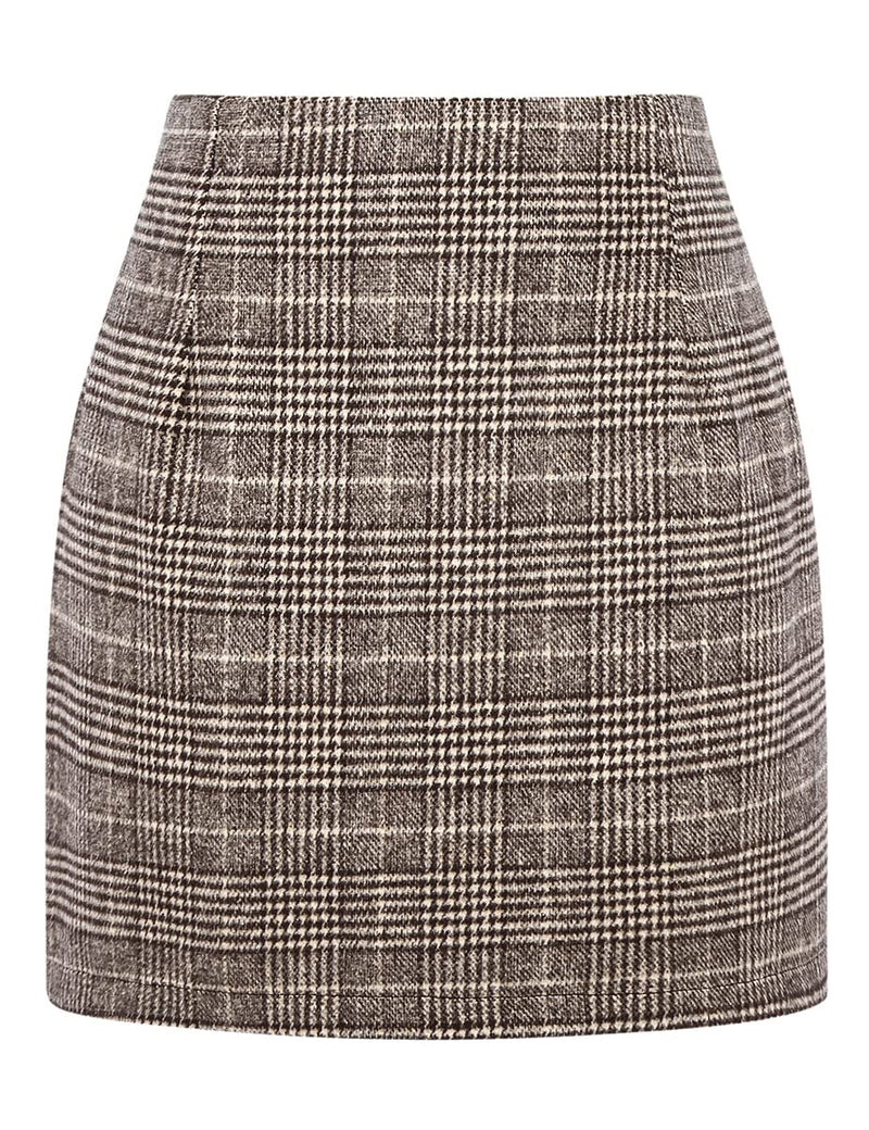 IDEALSANXUN Womens High Waist Plaid Skirt Bodycon Pencil Wool Mini Skirts