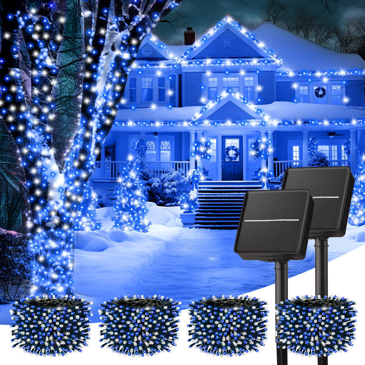 Minetom Solar String Lights Outdoor Waterproof- 40 FT 100 LED Solar Powered String Lights with 8 Lighting Modes, IP65 Waterproof Solar Christmas Lights for Outdoor Outside Tree Party Decor, Warm White