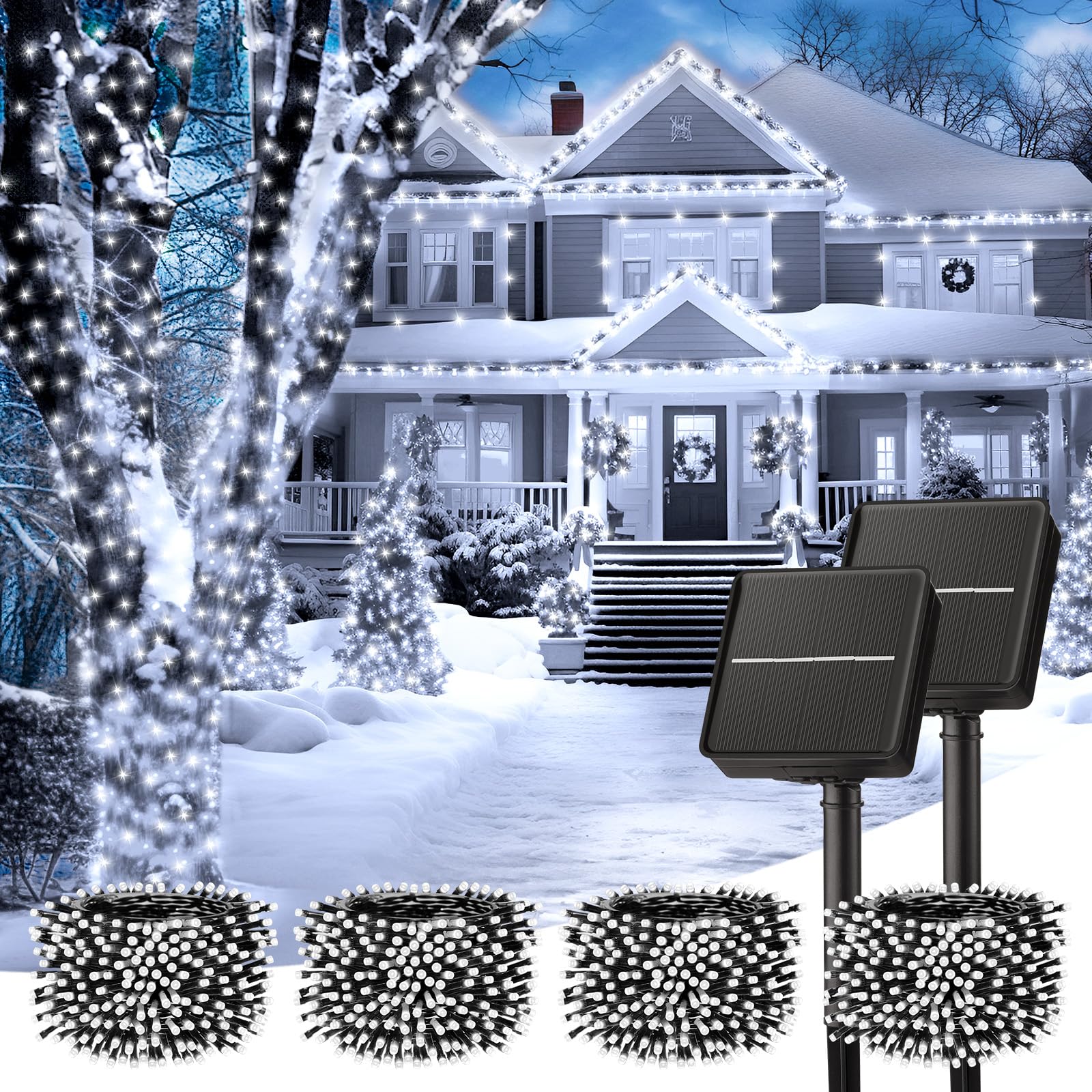 Minetom Solar String Lights Outdoor Waterproof- 40 FT 100 LED Solar Powered String Lights with 8 Lighting Modes, IP65 Waterproof Solar Christmas Lights for Outdoor Outside Tree Party Decor, Warm White