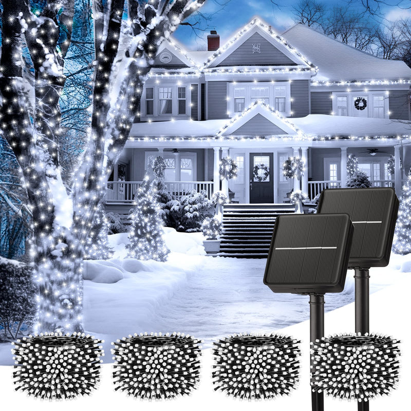 Minetom Solar String Lights Outdoor Waterproof- 40 FT 100 LED Solar Powered String Lights with 8 Lighting Modes, IP65 Waterproof Solar Christmas Lights for Outdoor Outside Tree Party Decor, Warm White