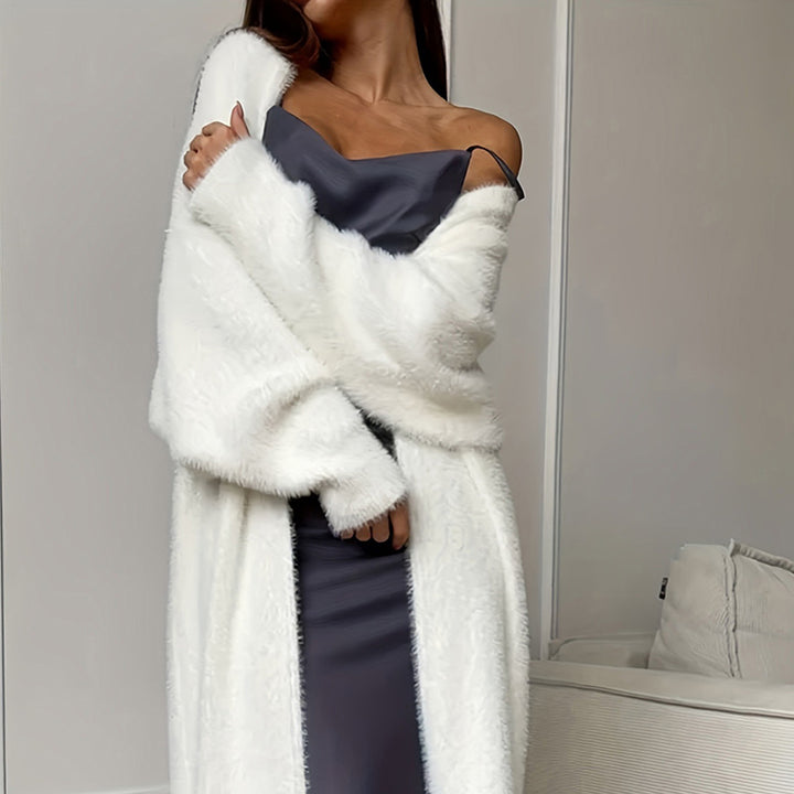 Womens Furry Long Cardigan Open Front Coat