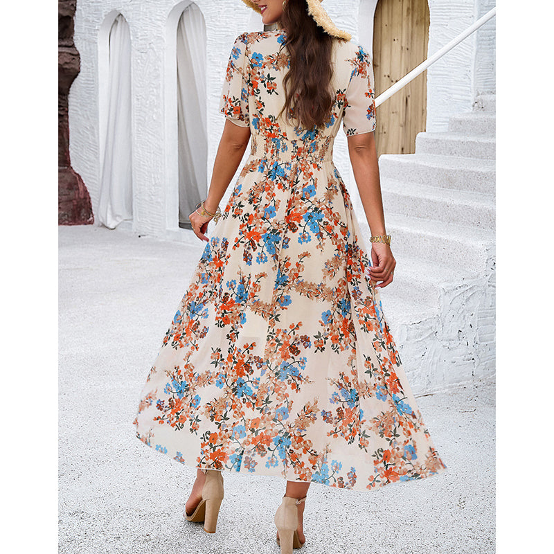 Women's Floral Puff Sleeve Midi Dress