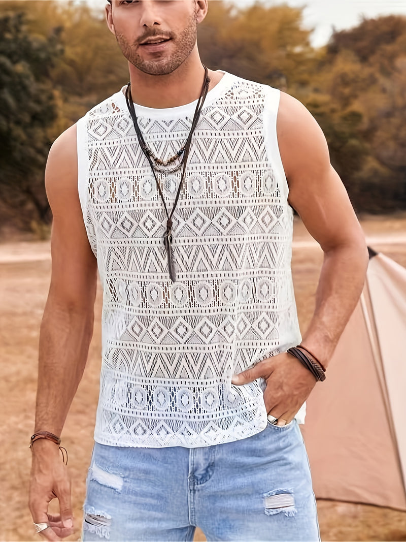 Men's Ethnic Hollow Out Tank Top