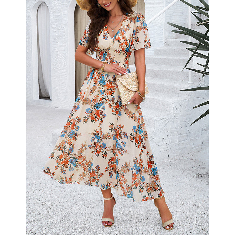 Women's Floral Puff Sleeve Midi Dress Women's Floral Puff Sleeve Midi Dress