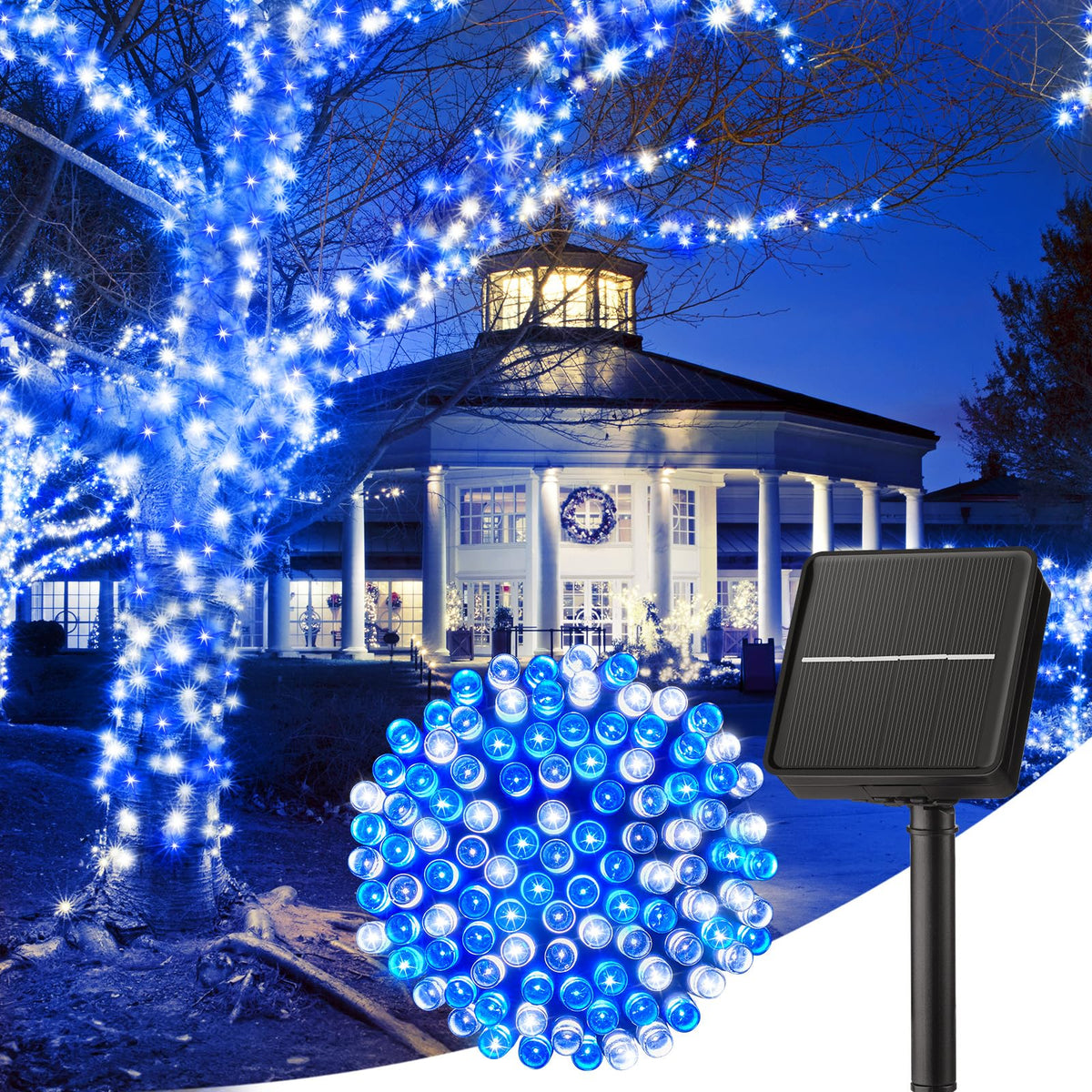 Minetom Solar String Lights Outdoor Waterproof- 40 FT 100 LED Solar Powered String Lights with 8 Lighting Modes, IP65 Waterproof Solar Christmas Lights for Outdoor Outside Tree Party Decor, Warm White