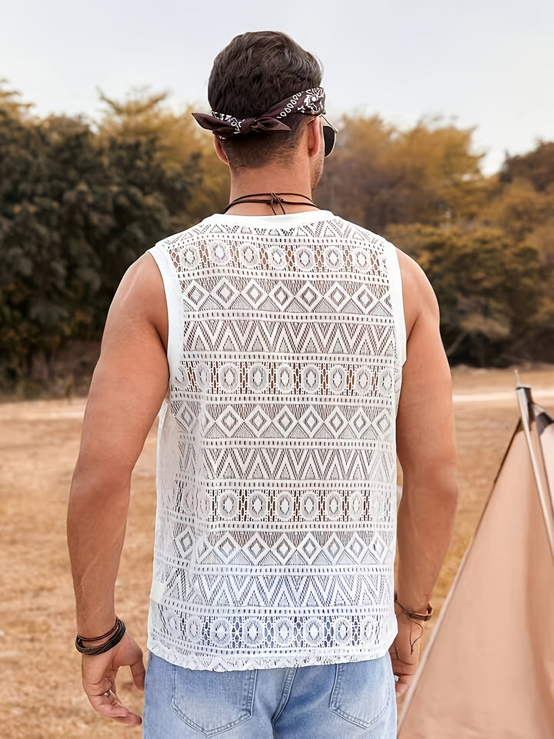 Men's Ethnic Hollow Out Tank Top