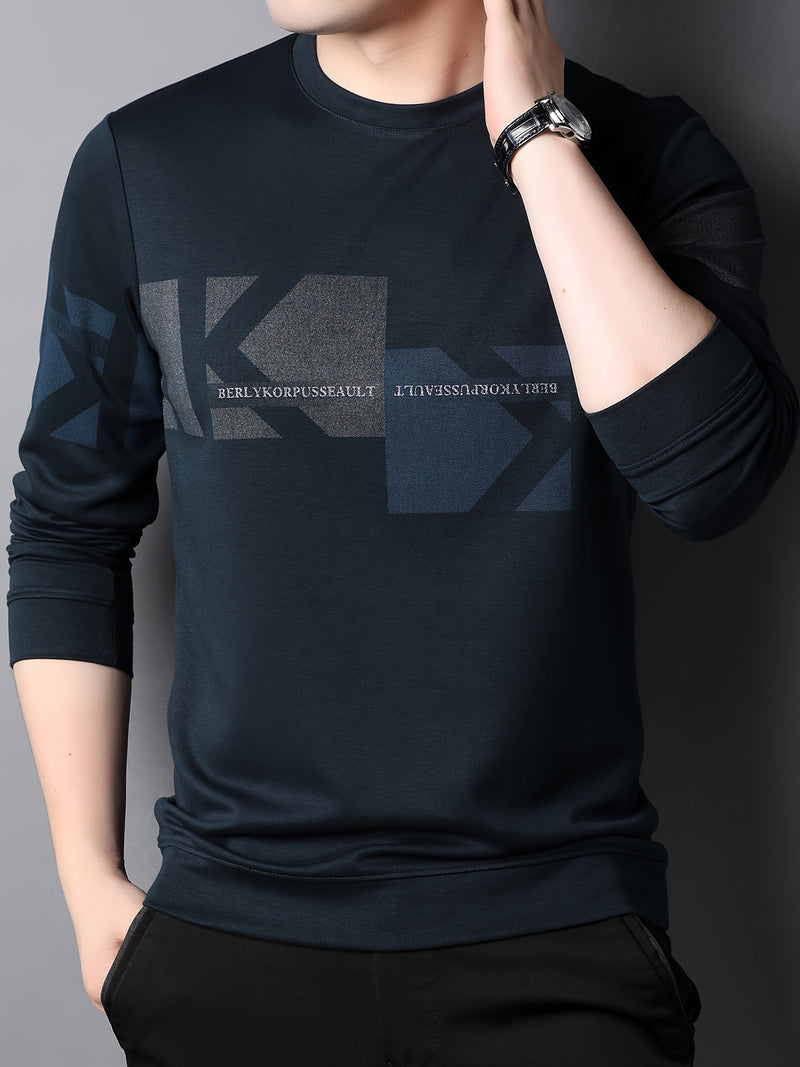 Trendy Geometric Print Crew Neck Sweatshirt