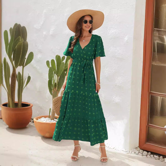 Summer V-neck Short Sleeve Dress Fashion