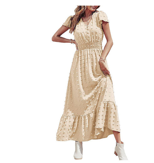 Summer V-neck Short Sleeve Dress Fashion