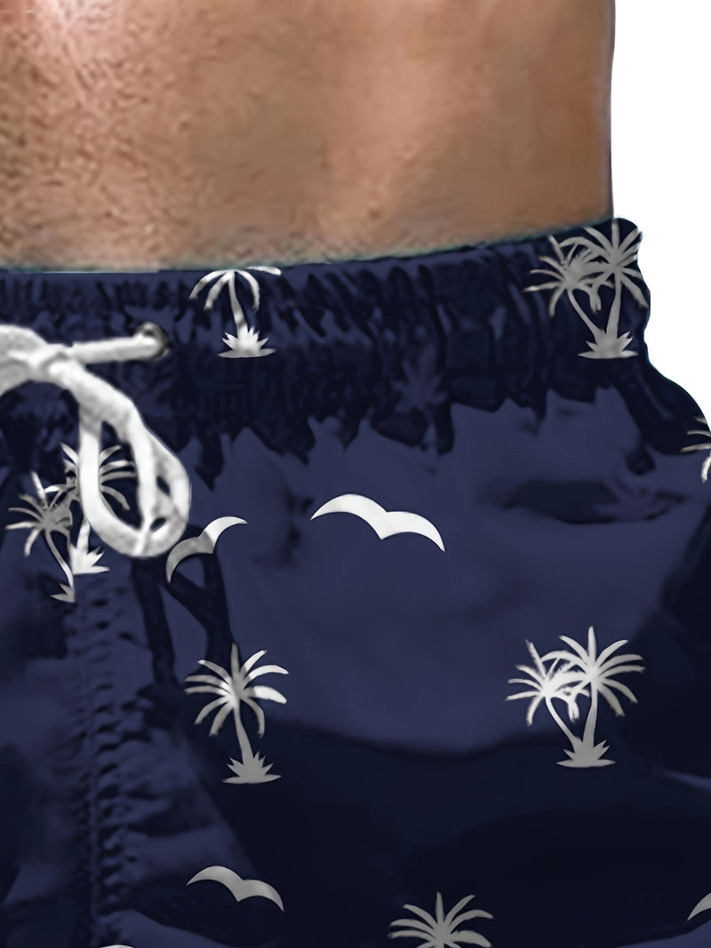 Coconut Tree Print Men's Casual Shorts with Pockets