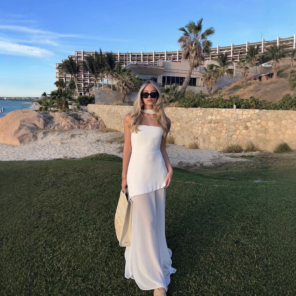 Fashion Strapless Dress With Ribbon Female Elegant Solid Sleeveless dress