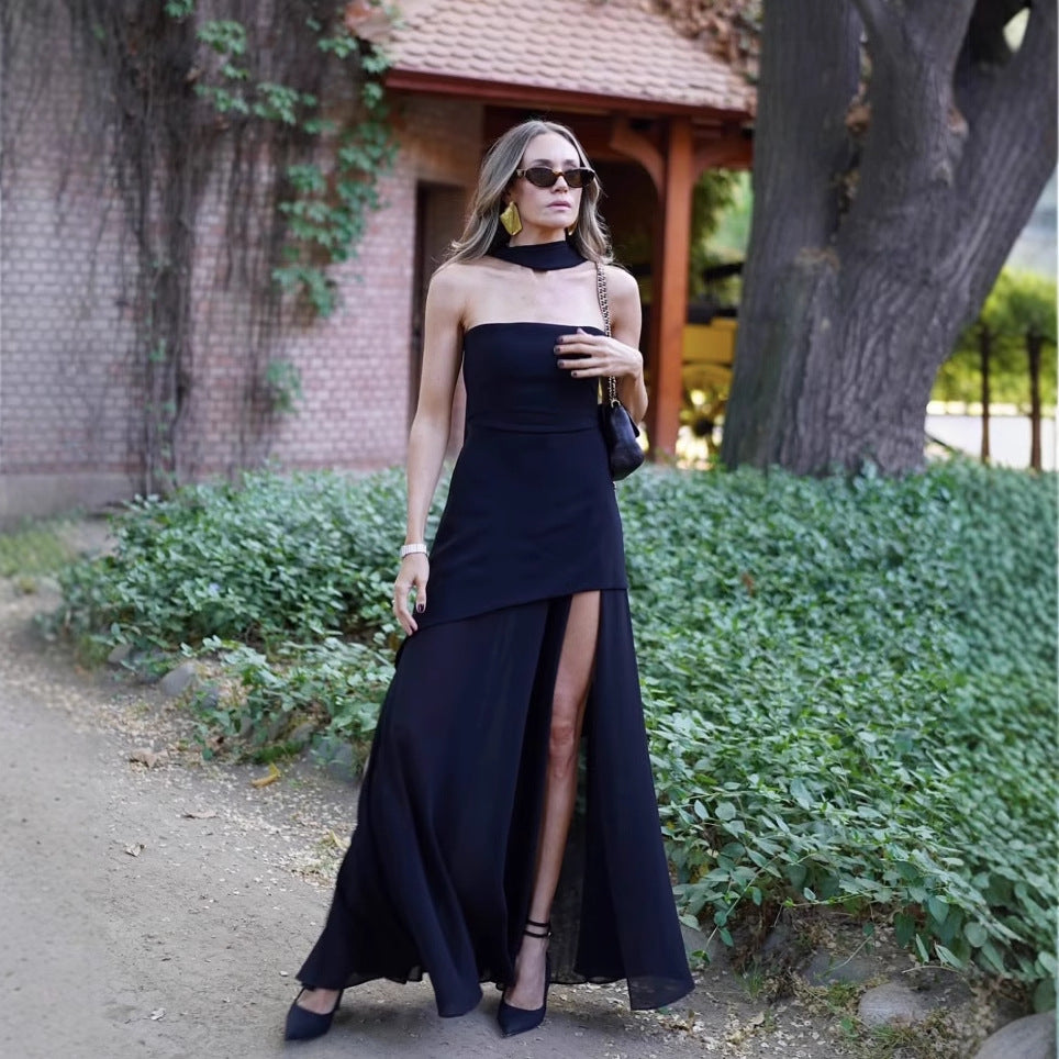 Fashion Strapless Dress With Ribbon Female Elegant Solid Sleeveless dress