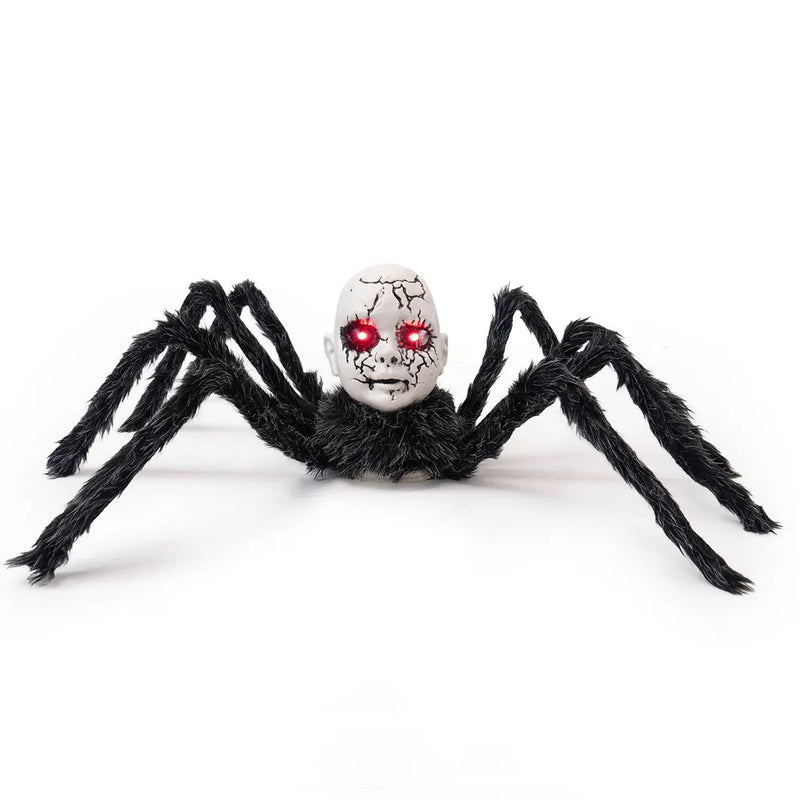 Halloween Animatronic Doll Face Spider Motion Activated Glowing Eyes Sound Control Scary Walking Toy Haunted House Prop