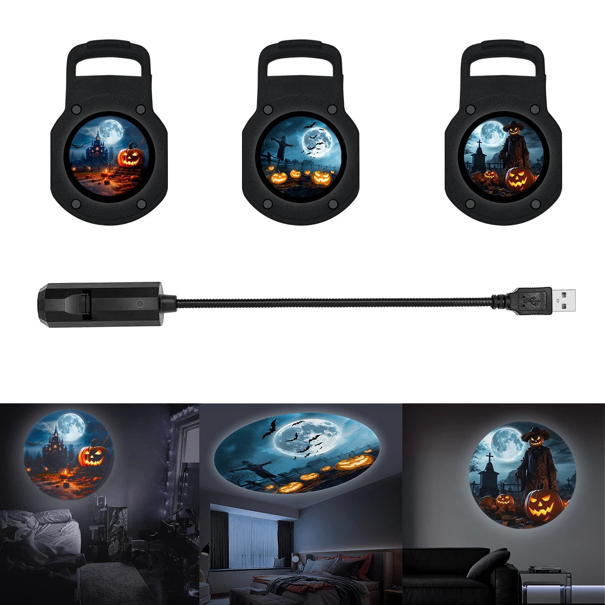 Moon pumpkin projection lamp, three light and shadow switchable, 360° rotatable, room bedroom atmosphere light, Halloween gift