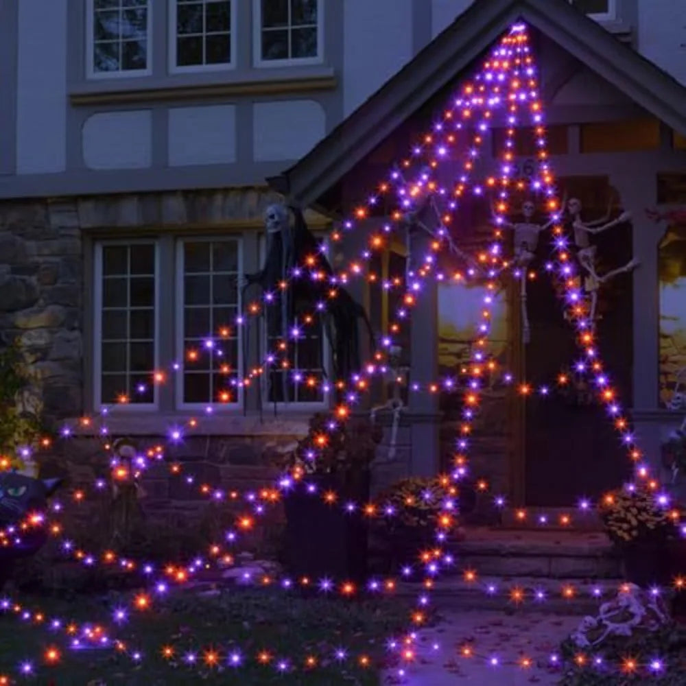 Practical 8 Modes Halloween Spider Web Lights Waterproof 250 LEDs LED Spider Net 5m Big Scary Giant Spider Party
