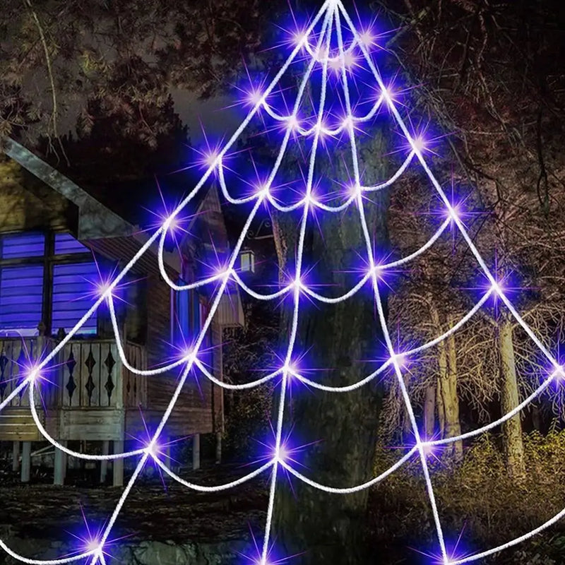 Practical 8 Modes Halloween Spider Web Lights Waterproof 250 LEDs LED Spider Net 5m Big Scary Giant Spider Party
