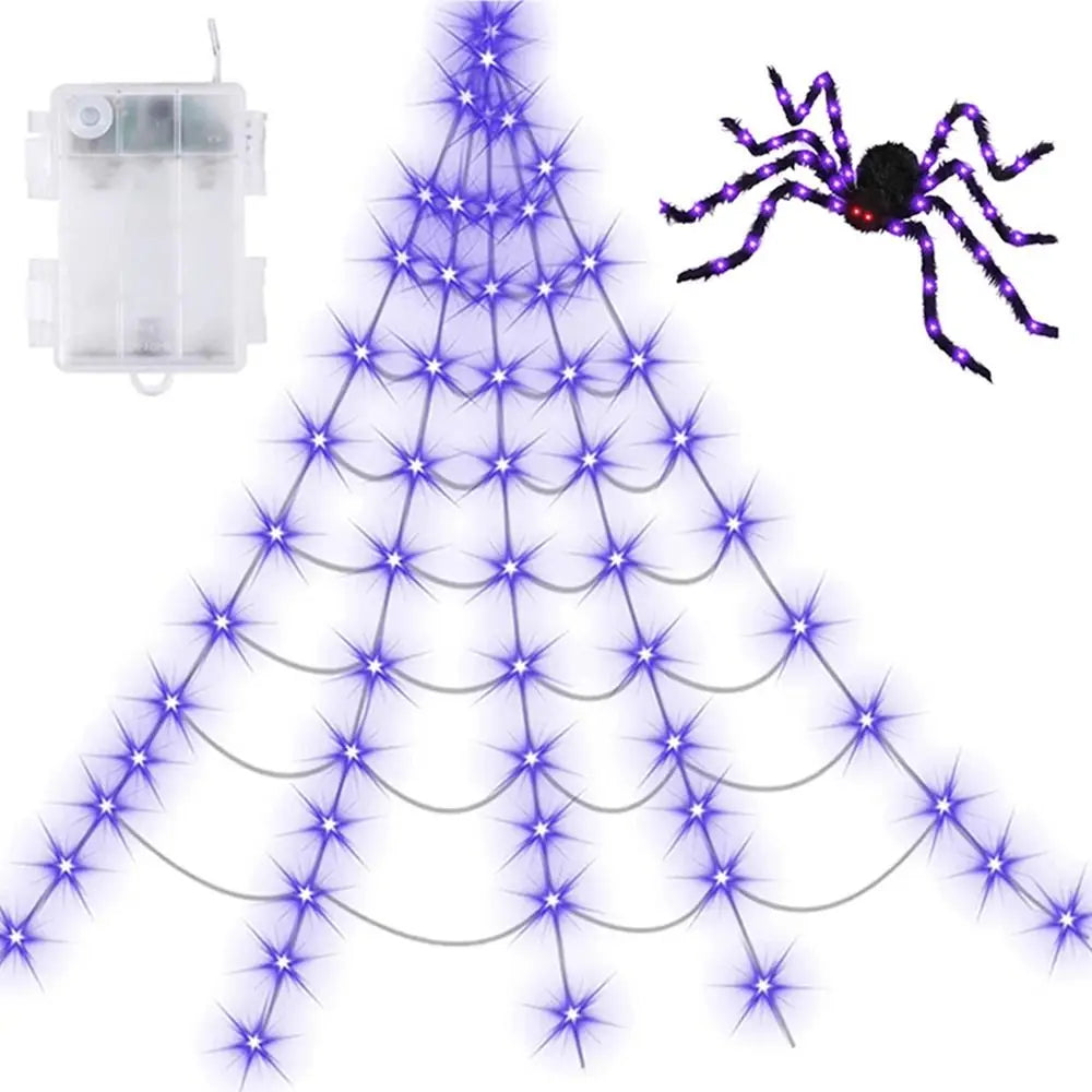 Practical 8 Modes Halloween Spider Web Lights Waterproof 250 LEDs LED Spider Net 5m Big Scary Giant Spider Party