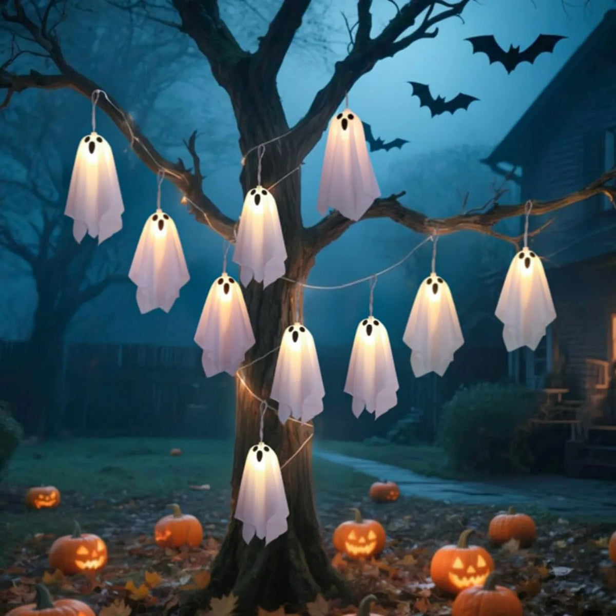 Ghost Halloween Lights, 8 Modes Waterproof String Garland, Indoor Outdoor Decorations for Party, Haunted House, Fireplace, Porch