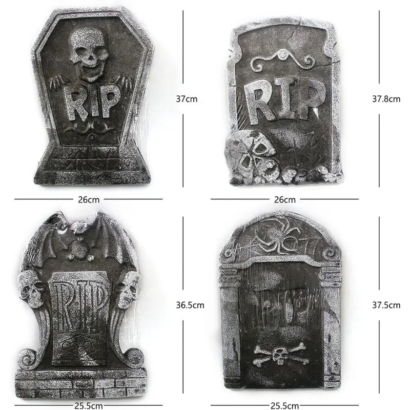 4pcs Foam Skeleton Rip Tombstone Halloween Party Decoration Grave Bat Horror House Prop Decor Ornament Halloween Party Supply