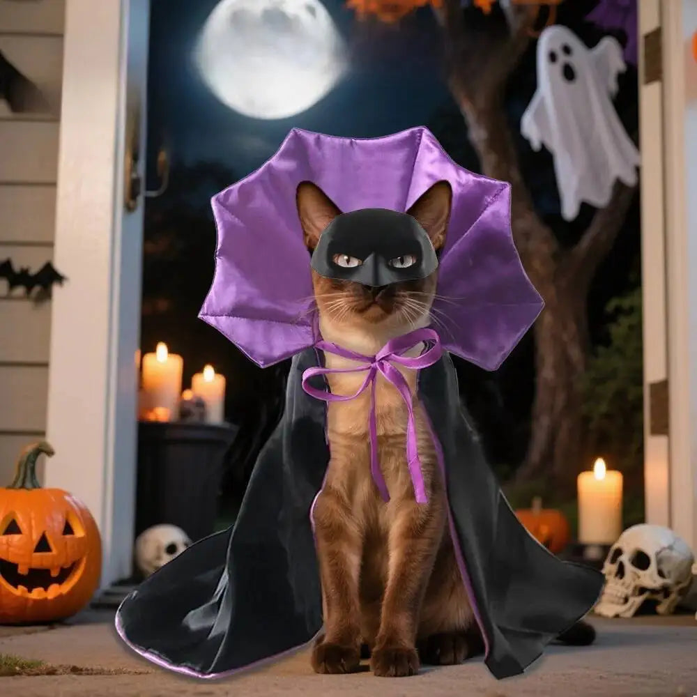 Halloween Vampire Pet Costumes Couture Set with Mask Cape for Cats Dog Halloween Festival Set Dress Up Pet Parties Cloak Clothes