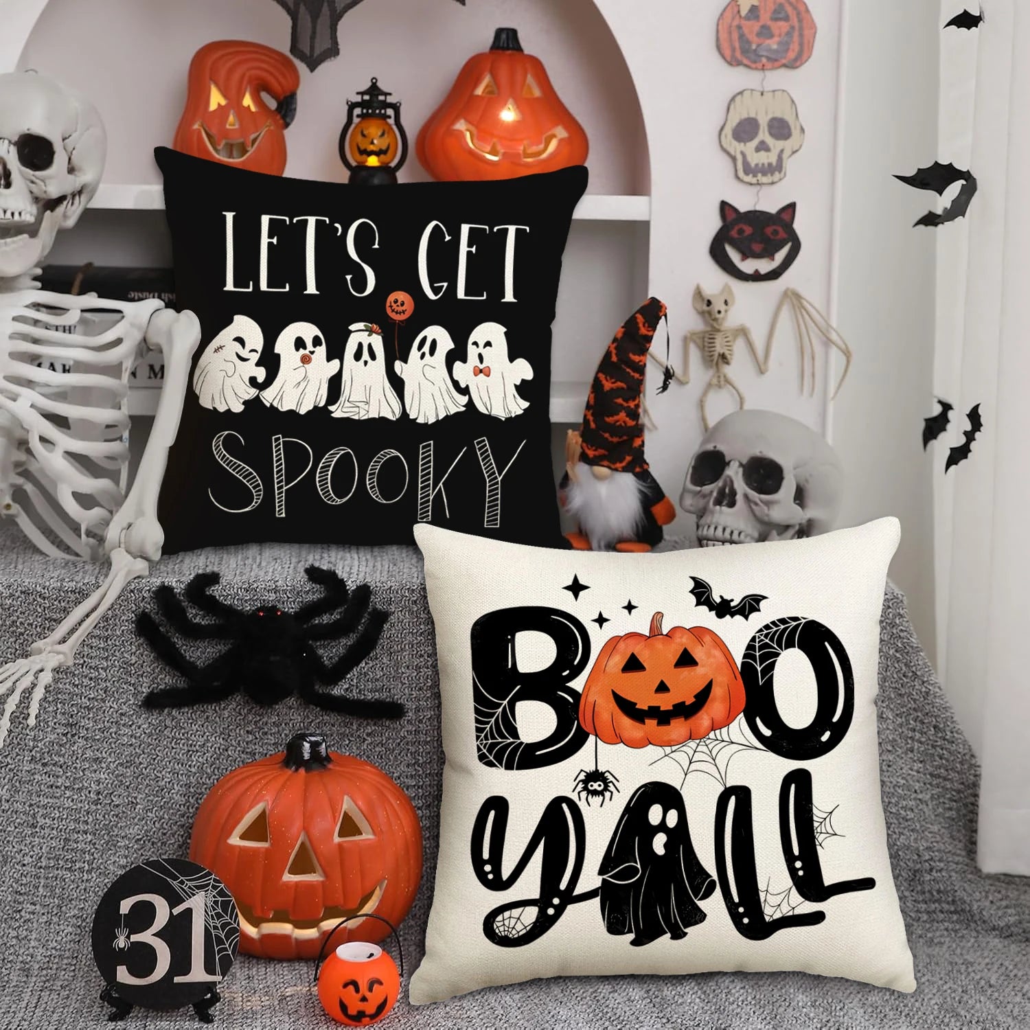 1pc/4pcs Halloween decoration pillow cover, trick or treat cushion cover, ghost, pumpkin head, bat decoration sofa cushion cover