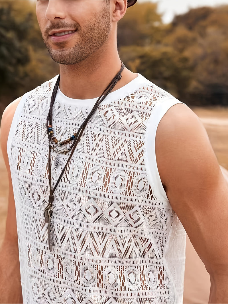 Men's Ethnic Hollow Out Tank Top